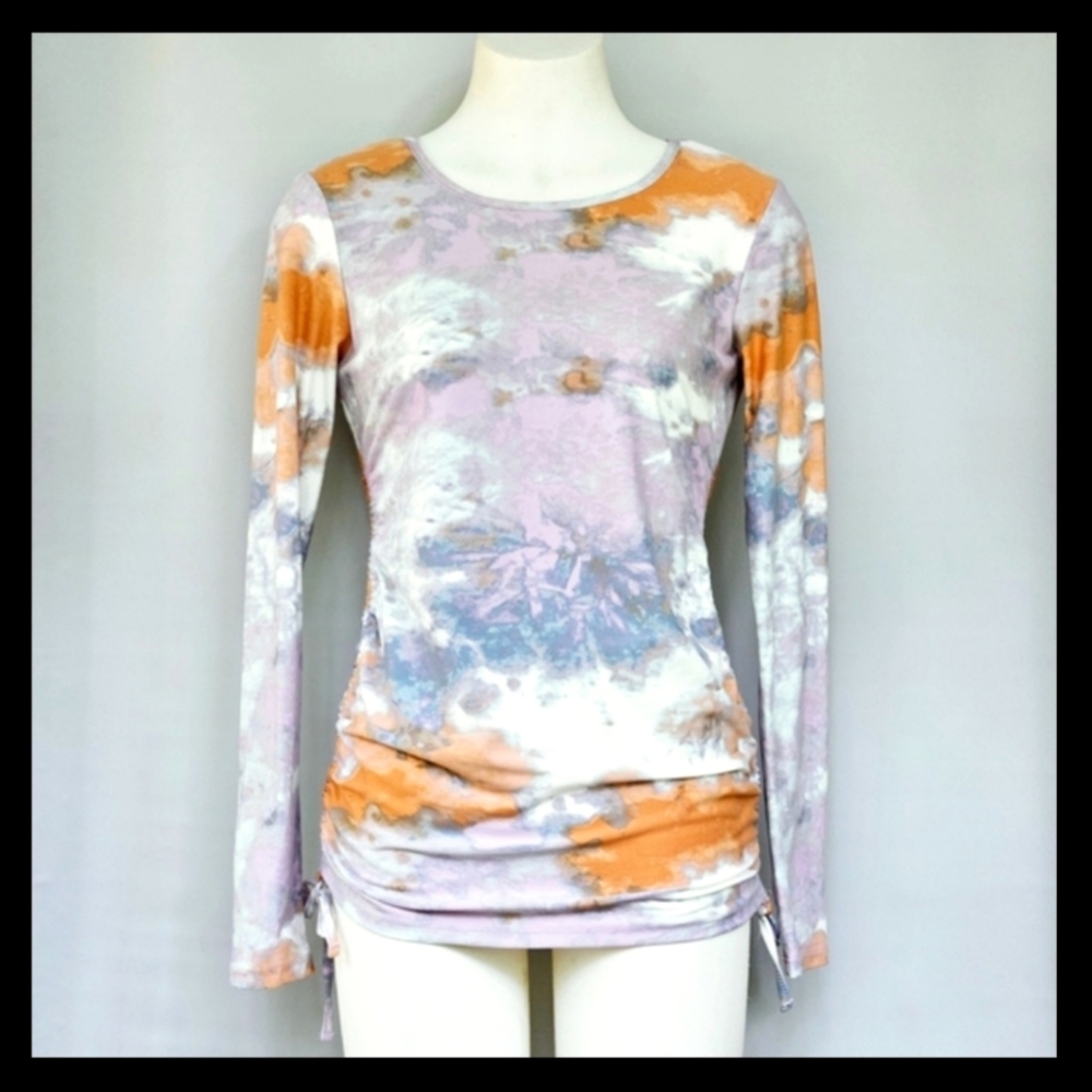 NO COMMENT Womens Purple Ruched Long Sleeve Blouse, Sz MED Super Cute!